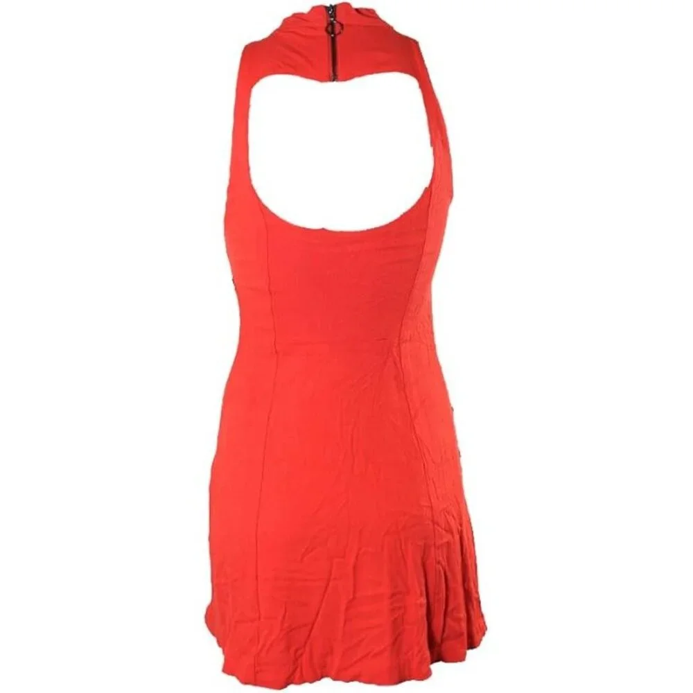 Free People Size Small Red Orange Kitty Kat Back Cut Out High Neck A-line Dress - Picture 2 of 13